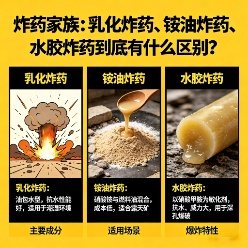 阜城炸药家族：乳化炸药、铵油炸药、水胶炸药到底有什么区别？